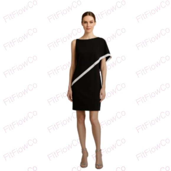 β‘Lauren Ralph Lauren Black & White Asymmetric Overlay Dress β Size 10 (EUC) - Picture 1 of 4